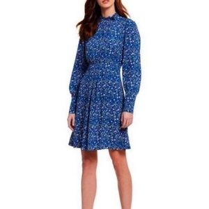 A Loves A Blue Floral Long Sleeve Ruffle Neck